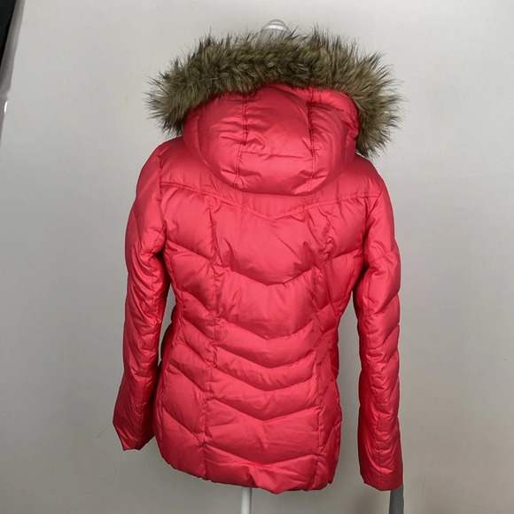 Lands End Puffer Pink Faux Fur Removable Hood Winter Jacket - Picture 3 of 16